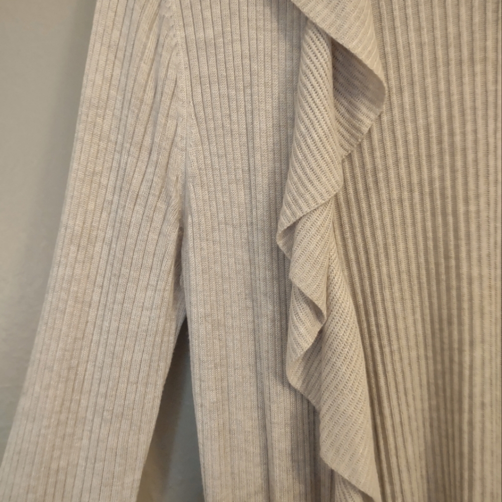 INC International Concepts Ruffle-Trim Ribbed Open Cardigan Sweater Beige - Picture 4 of 10